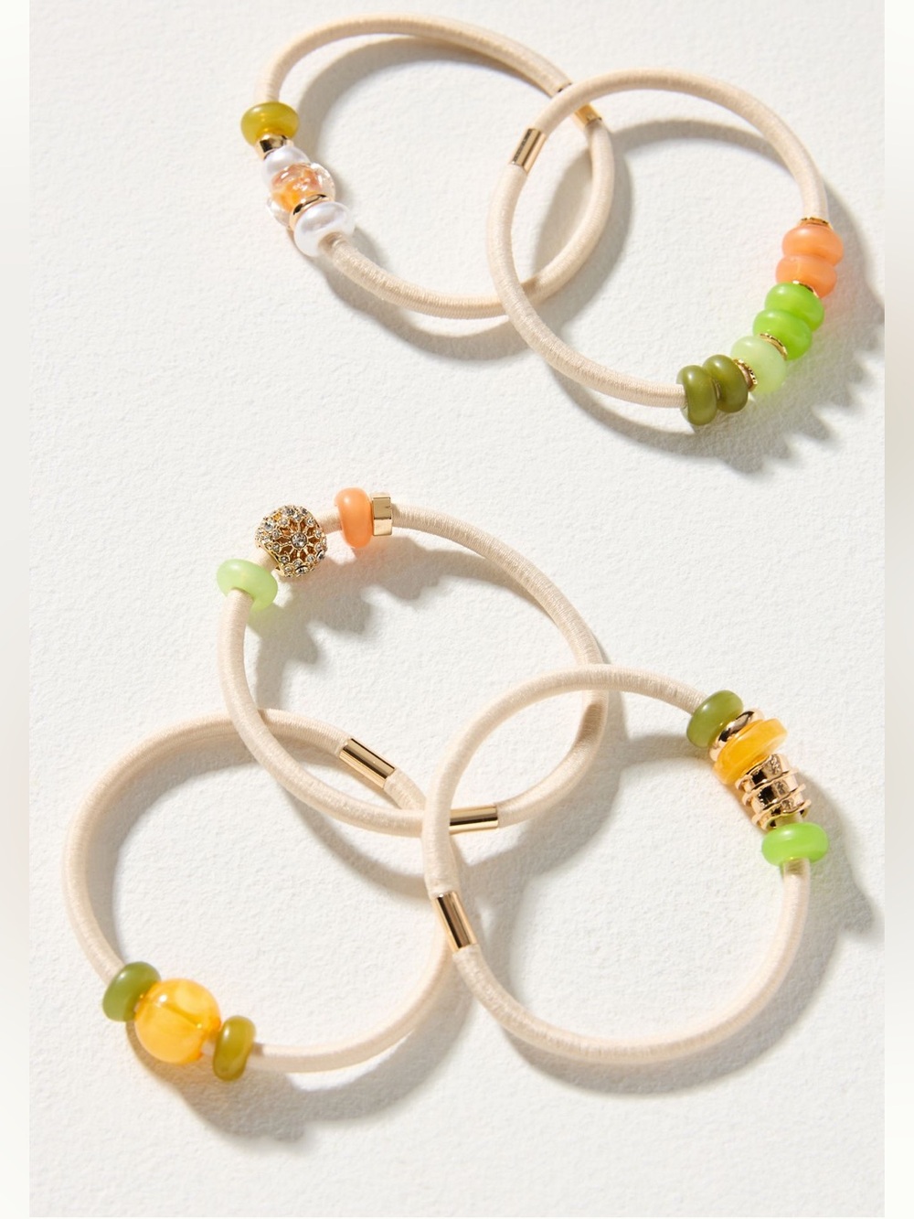 Anthropologie Small Mixed Beaded Hair Ties Set of 5 NEW